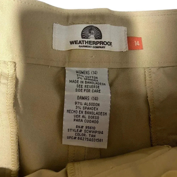 Women's Weatherproof Garment Company Cuffed Capri Khaki Chino Size 14 - Picture 3 of 8